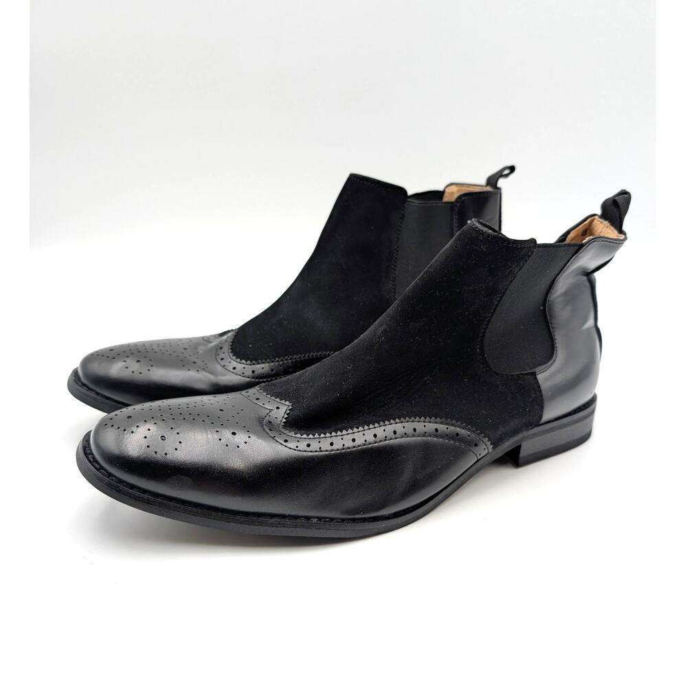 Gino Vitale Wingtip Brogue Two-Tone Chelsea Boots Men's Black Size US13 EU46